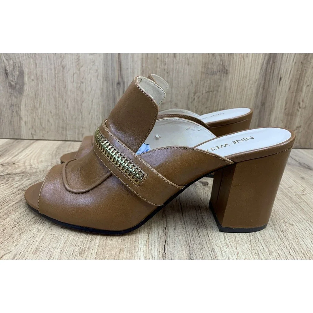 Nine West Womens Gerri Block Heel Slip On Open Toe Shoes Zipper Accent  Sz 9.5 M - Picture 3 of 16